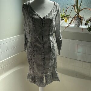 Grey gaze dress embroidered details front and back size small/medium